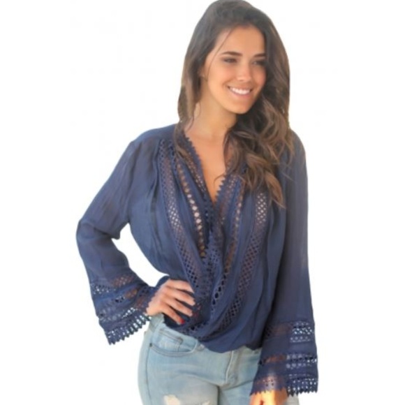 Love Is Real Couture Tops - LAST ONE! Bell Sleeve Crotchet Tunic Top